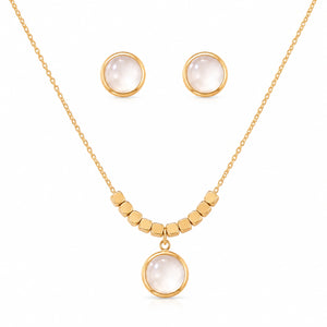 Gold-tone pearl-style round pendant station necklace with earrings