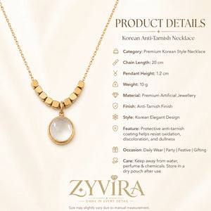 Product details card for the gold pearl round pendant necklace set