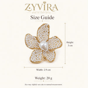 Size guide showing the proportions of pearl teardrop floral studs