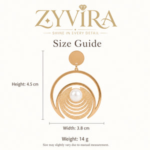 Size guide showing the proportions of gold pearl hoop earrings