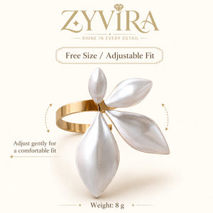 Open adjustable view of the gold botanical ring