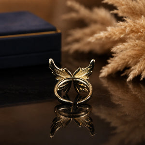 Alternate product view of the gold pearl wing ring
