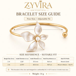 Gold pearly floral kada styled in an elegant jewellery flat lay