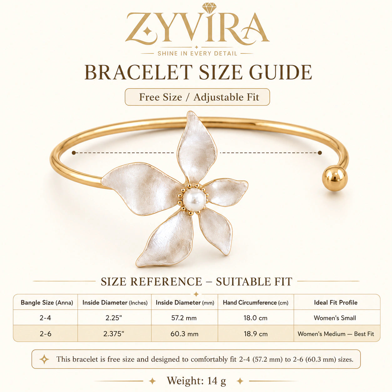 Gold pearly floral kada styled in an elegant jewellery flat lay