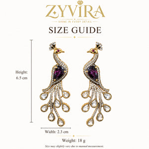 Alternate product view of gold-tone purple peacock chandelier earrings