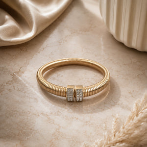 Alternate detail view of the ribbed coil crystal cuff