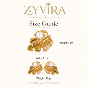 Size guide showing the proportions of ribbed leaf pearl studs