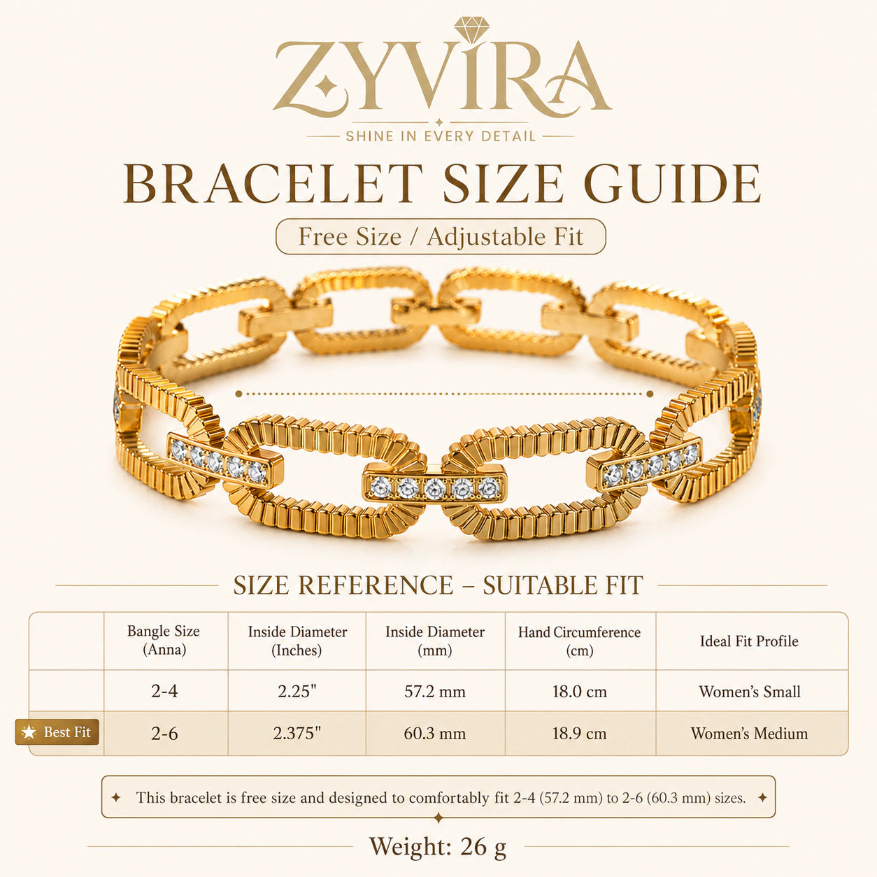 Open link view of the gold ribbed crystal bracelet