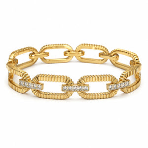 Gold-tone ribbed oval-link crystal-style bracelet