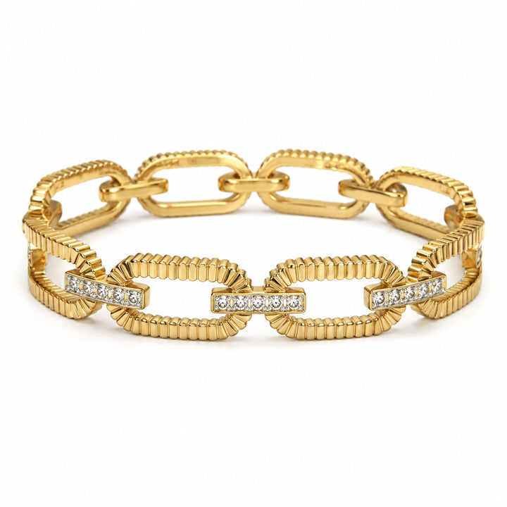 Gold-tone ribbed oval-link crystal-style bracelet