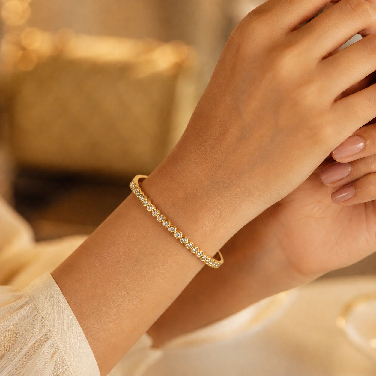 Alternate detail view of the round crystal bezel bangle