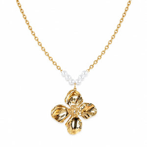 Alternate product view of the gold sculpted floral necklace