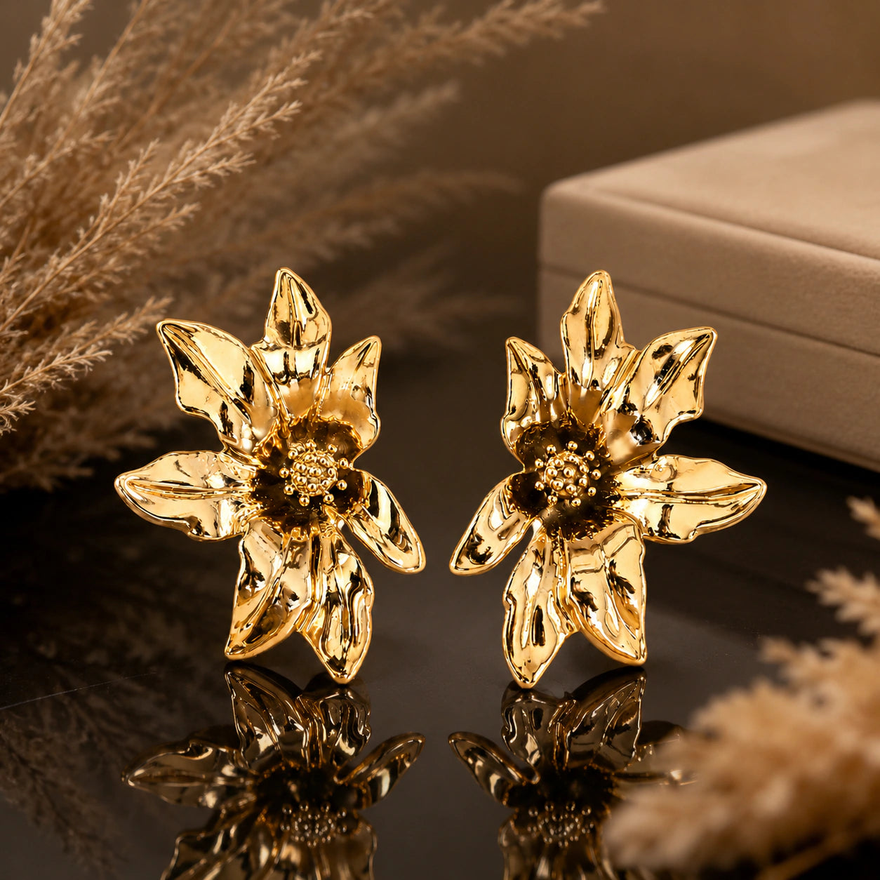 Close-up of sculptural bloom petals and bead-centre detailing