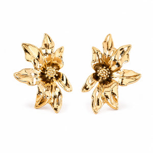 Gold sculptural bloom bead-centre stud earrings