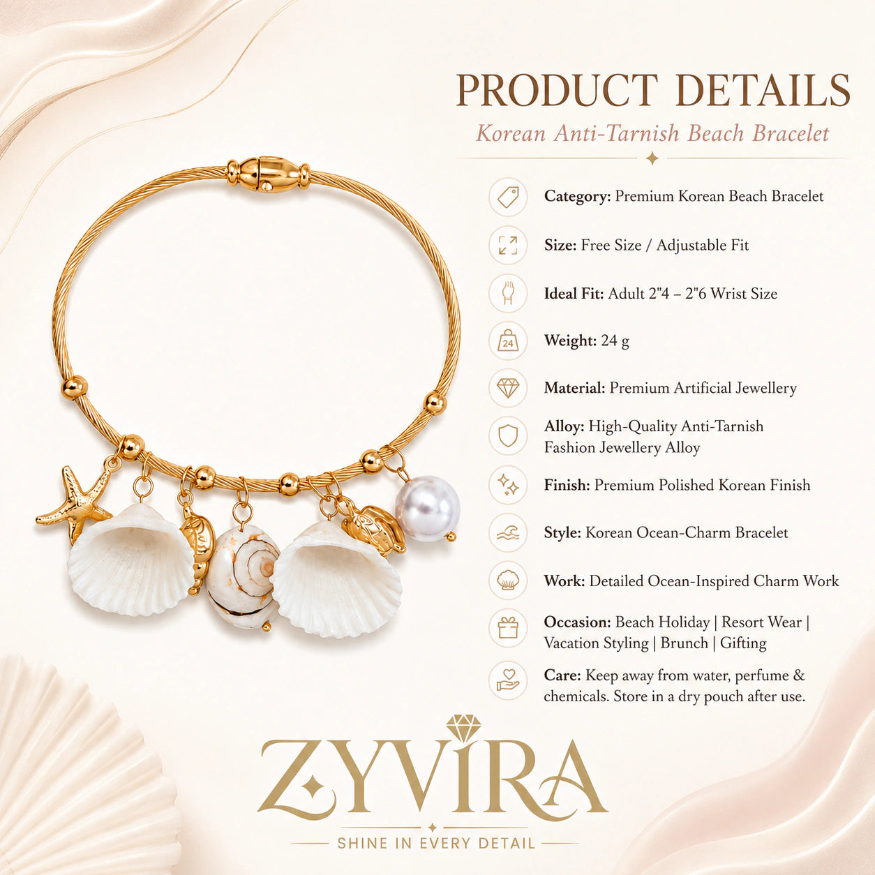 Alternate product view of the gold ocean charm bracelet