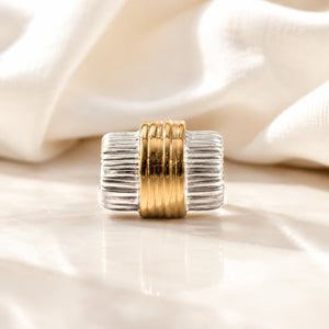 Alternate product view of the gold and silver geometric ring