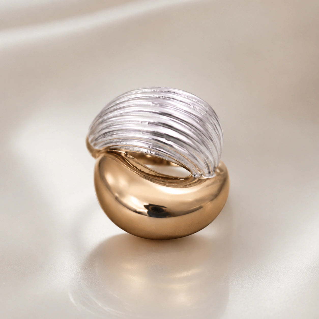 Alternate detail view of the ribbed sculptural wrap ring