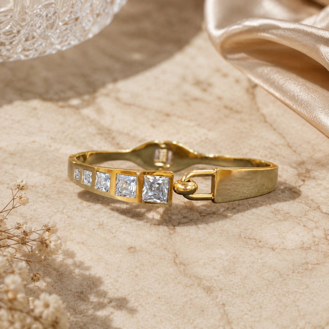 Alternate product view of the gold square crystal-bar kada