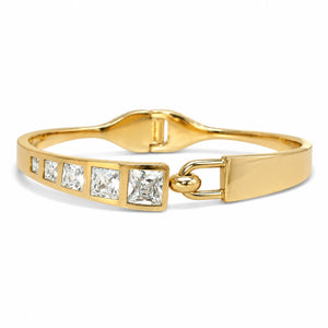 Gold-tone square crystal bar gloss hinged kada bracelet