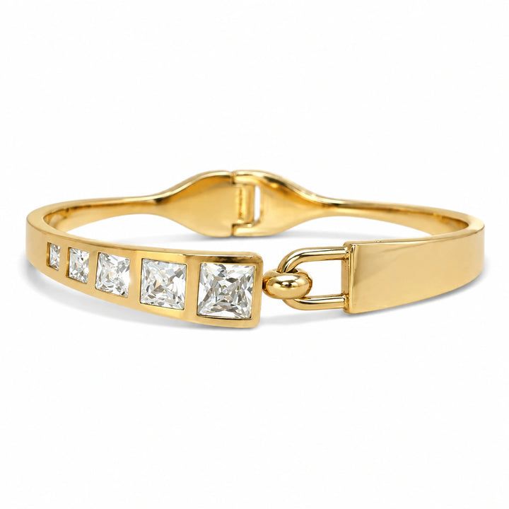 Gold-tone square crystal bar gloss hinged kada bracelet
