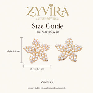 Angled view of gold starfish pearl-style stud earrings