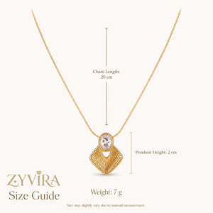 Size guide showing the proportions of the sunburst oval necklace