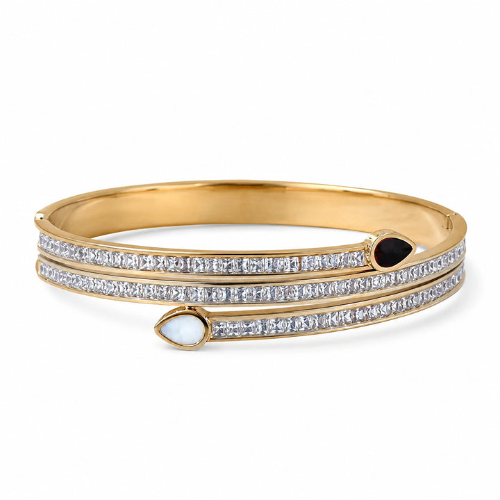 Gold-tone teardrop crystal layered rigid kada bracelet