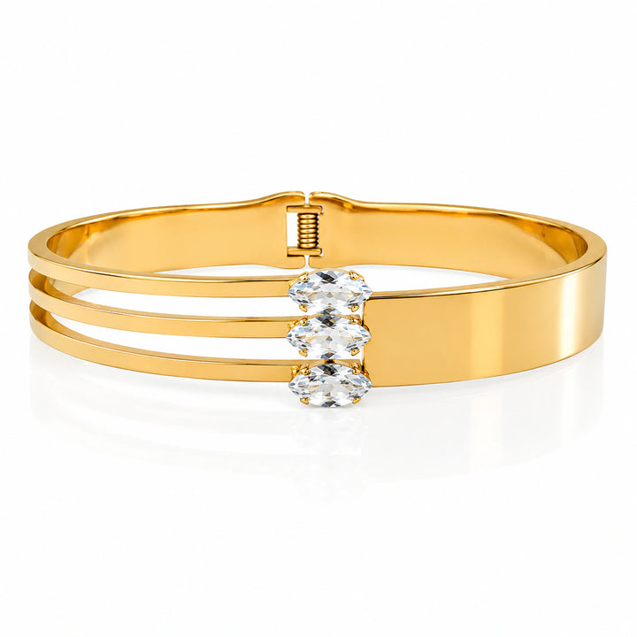 Gold-tone triple bar crystal rigid kada bracelet