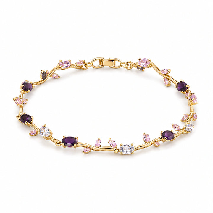 Gold-tone tulip vine multicolor crystal link bracelet
