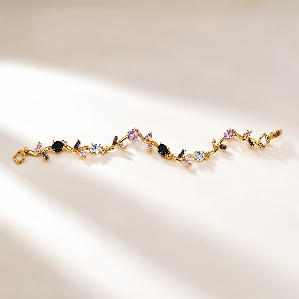 Alternate detail view of the multicolour tulip crystal bracelet