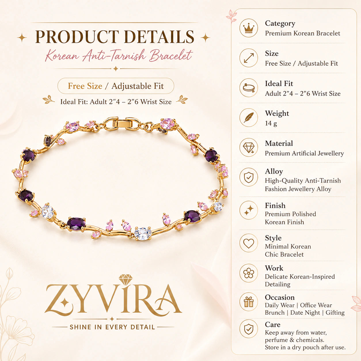 Open link view of the gold multicolour tulip bracelet