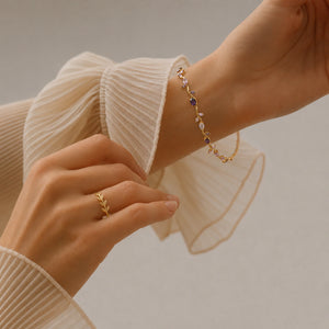 Side view of the gold tulip multicolour crystal bracelet