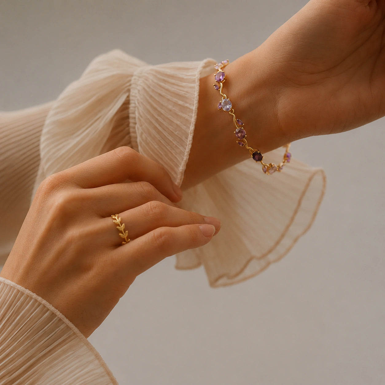 Angled view of the gold tulip oval-and-marquise bracelet
