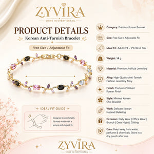 Gold tulip stone bracelet styled in an elegant jewellery flat lay