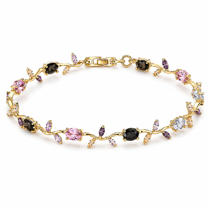 Gold-tone tulip vine oval and marquise stone link bracelet
