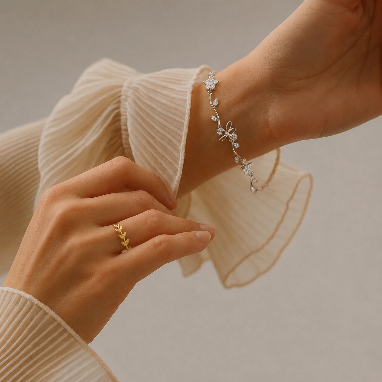 Alternate detail view of the tulip-vine crystal bracelet