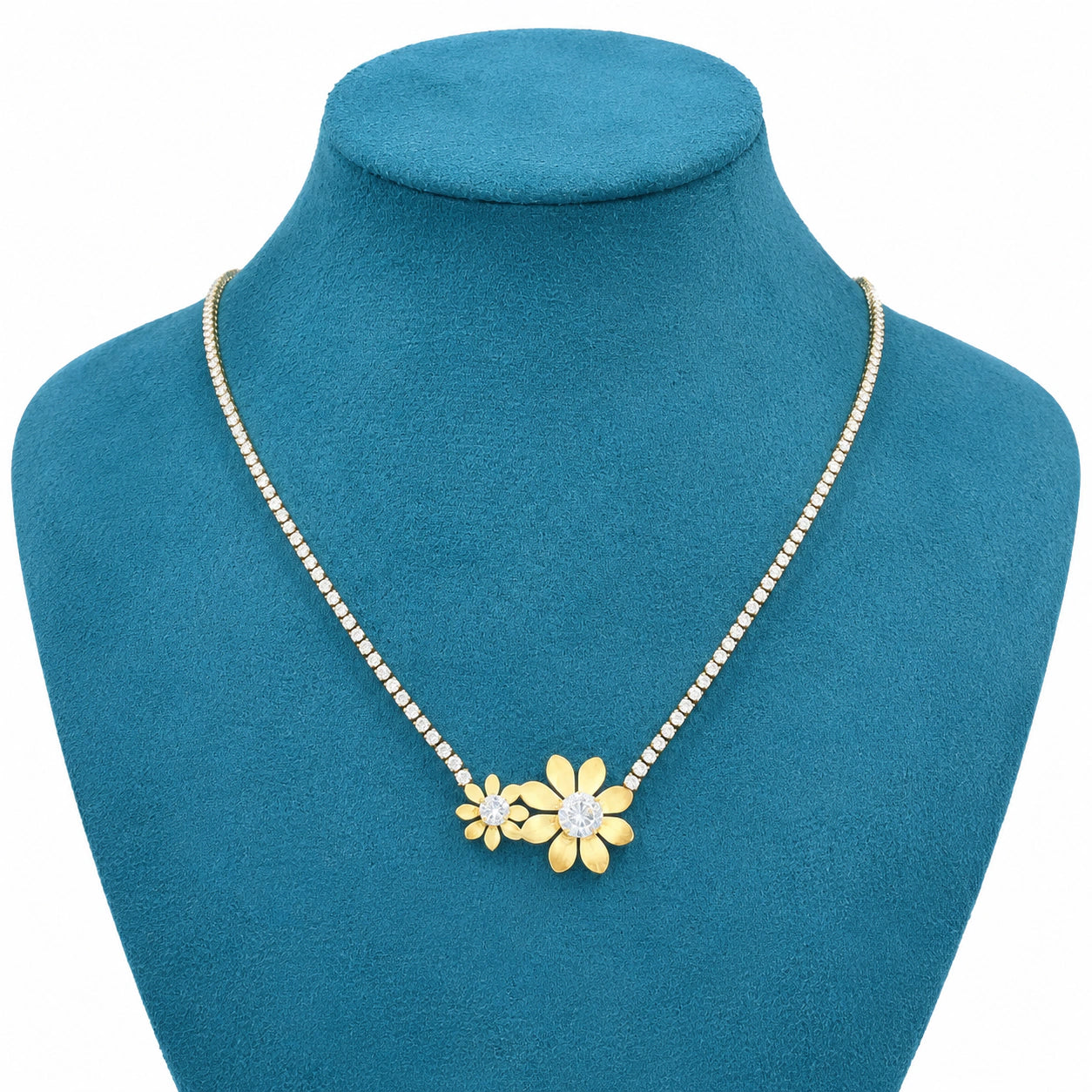 Alternate detail view of the twin floral crystal pendant