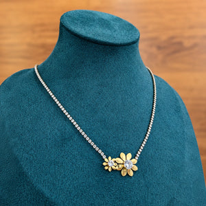 Alternate product view of the gold twin floral necklace