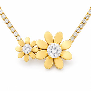 Gold-tone twin floral crystal pendant necklace