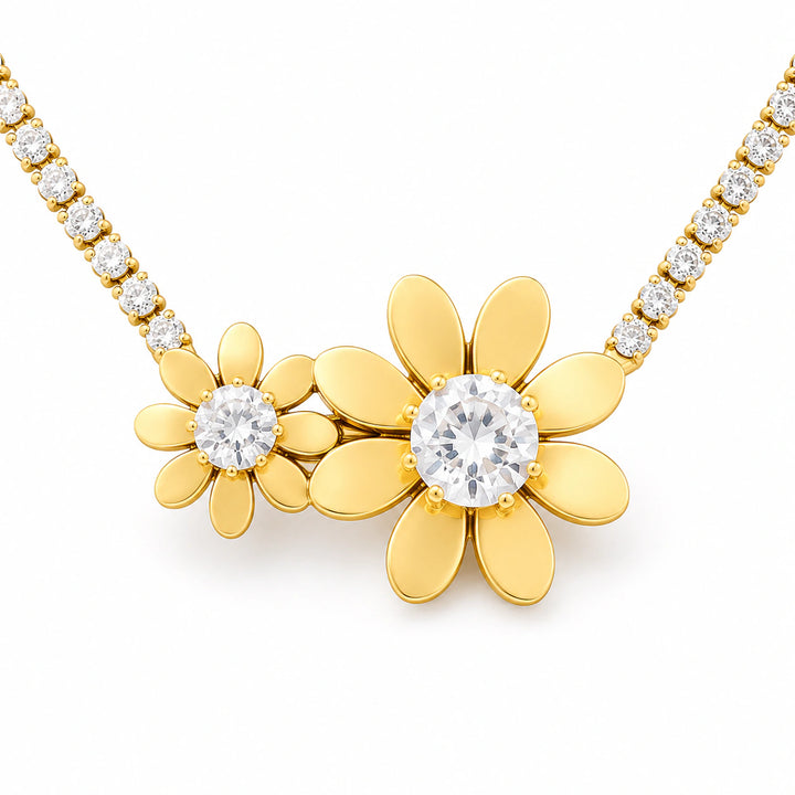 Gold-tone twin floral crystal pendant necklace