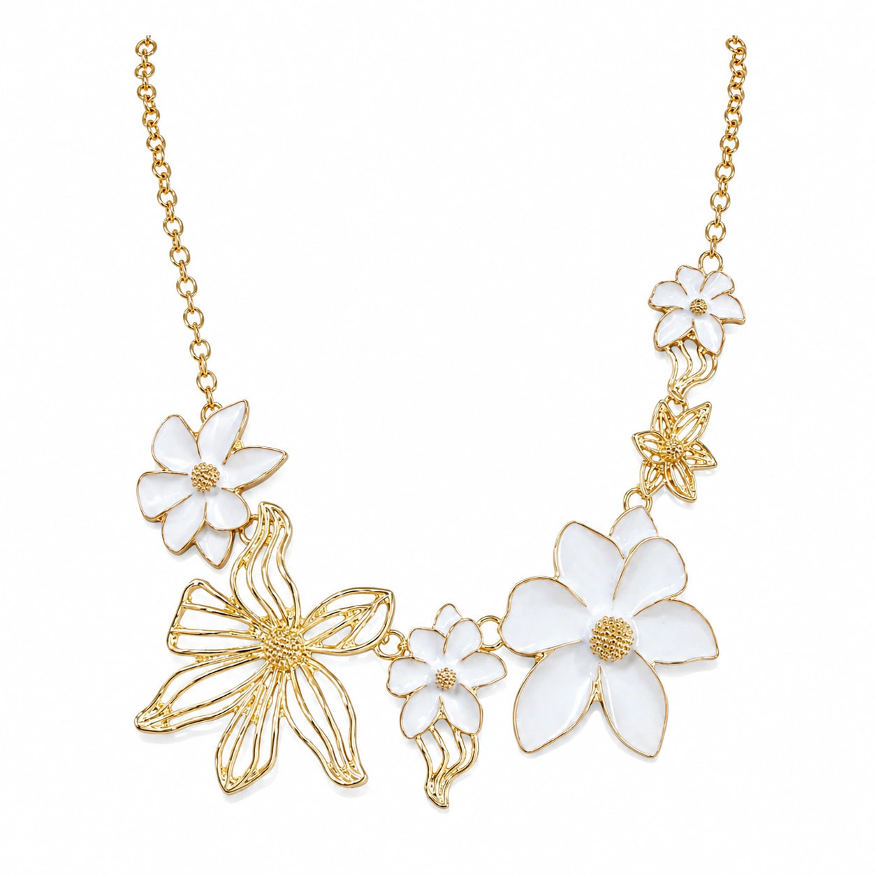 Alternate product view of the gold white floral openwork Hasali