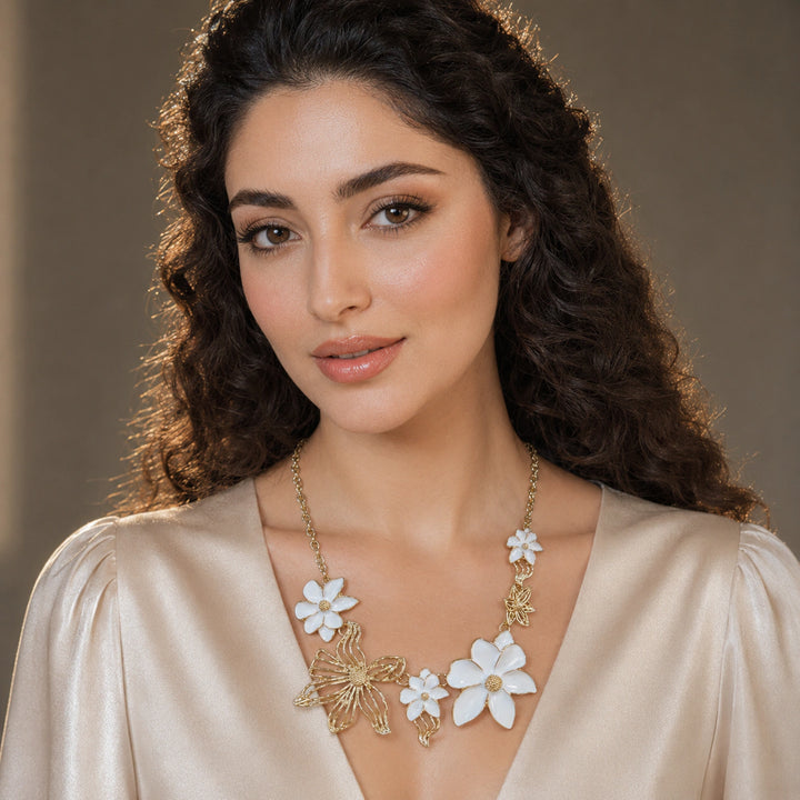 Gold-tone white floral openwork Turkish Hasali
