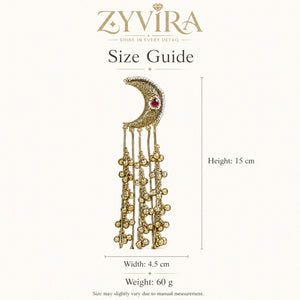 Size guide showing the statement proportions of Kundan-style chandbali earrings