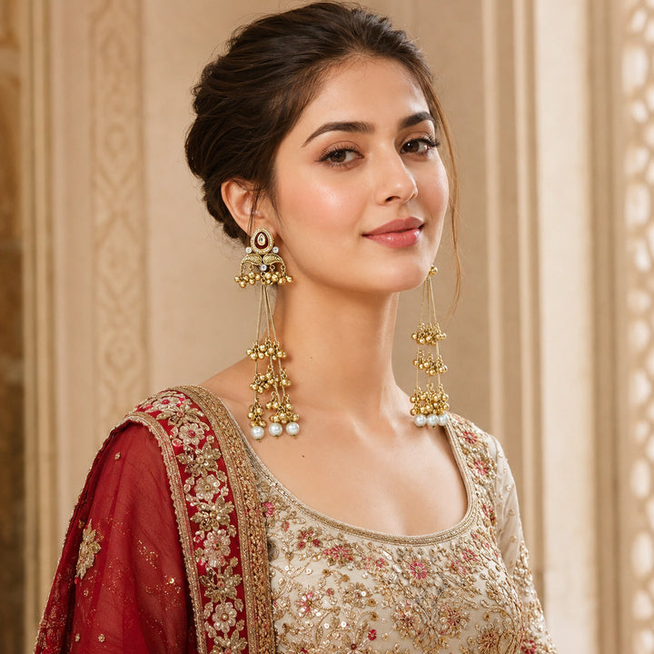 Kashmiri gold-tone Kundan pearl chandelier earrings