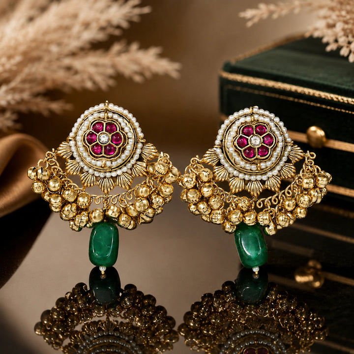 Kashmiri gold-tone Kundan pearl jhumka earrings