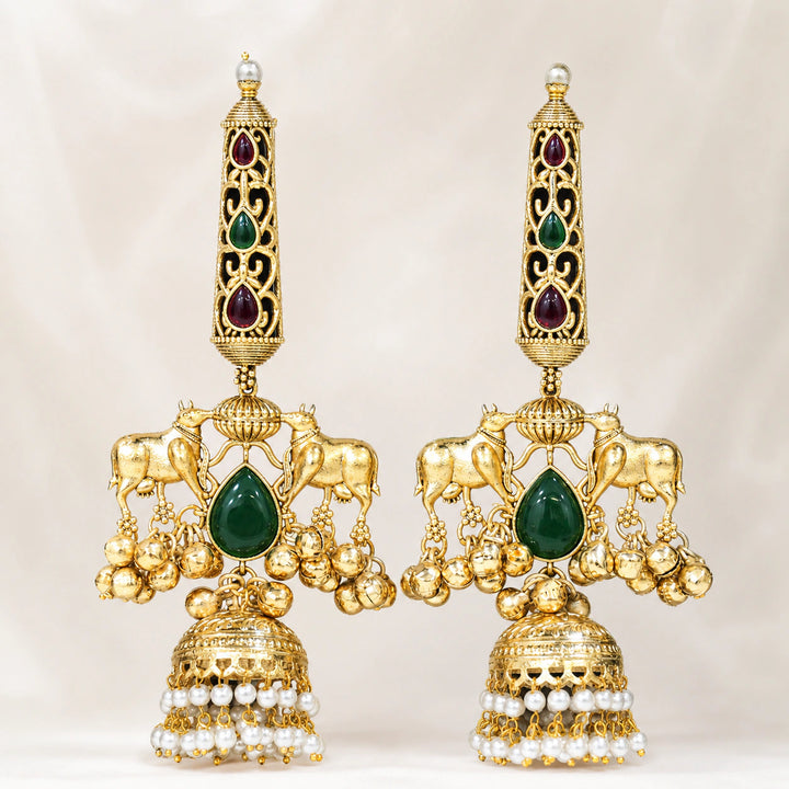 Kashmiri gold-tone Kundan pearl jhumka earrings