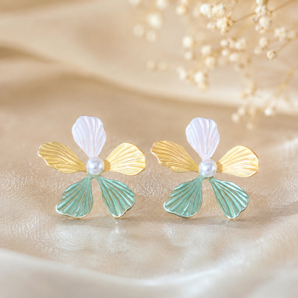 Alternate detail view of multicolour floral pearl earrings