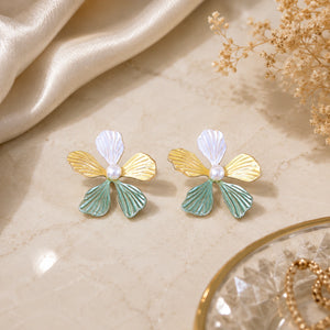 Alternate product view of multicolour floral pearl earrings