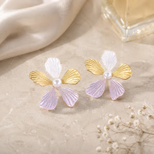 Alternate detail view of lavender floral pearl earrings