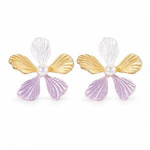 Western multicolor lavender floral pearl-style drop earrings